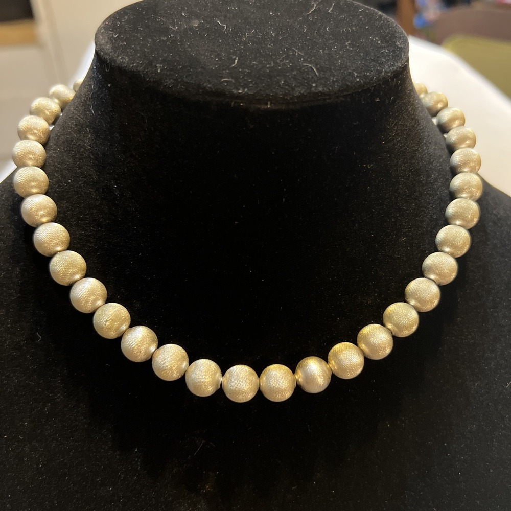 Vintage Brushed Silvertone Beads On Chain Necklace 16 CM Monet Jewelry
